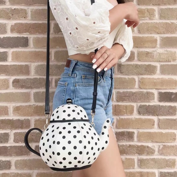 Kate Spade Alice in Wonderland Tea Pot Party Teapot Polka Dot Crossbody Bag - Picture 7 of 9